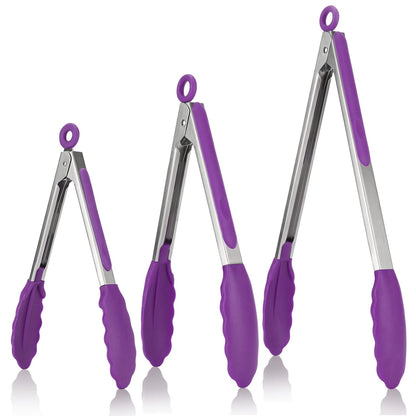 U-Taste Kitchen Tongs for Cooking, 600ºF Heat-Resistant Silicone, 3Pc/Black