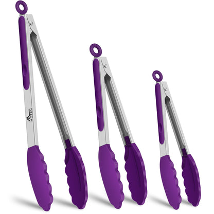 HOTEC Stainless Steel Kitchen Tongs with Silicone Tips, Set of 3-7",9" &12"
