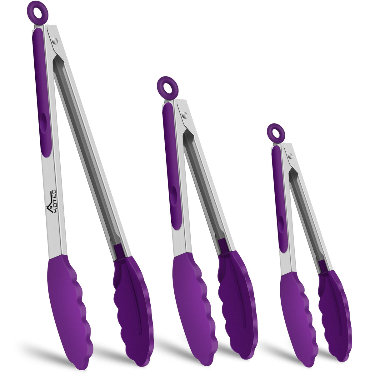 HOTEC Stainless Steel Kitchen Tongs with Silicone Tips, Set of 3-7",9" &12"
