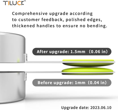 TILUCK Stainless Steel Measuring Cups and Spoons Set with Silicone Handle – Nesting Design for Space-Saving, Heavy Duty & Dishwasher Safe for Dry/Liquid Ingredients, Cooking & Baking (10)