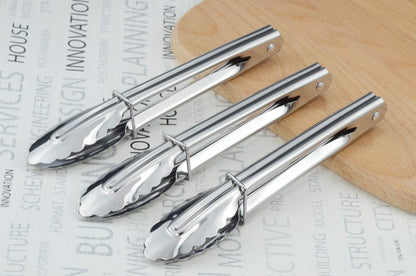 HINMAY Mini Stainless Steel Food Tongs with Silding Rings 7-Inch, Set of 6
