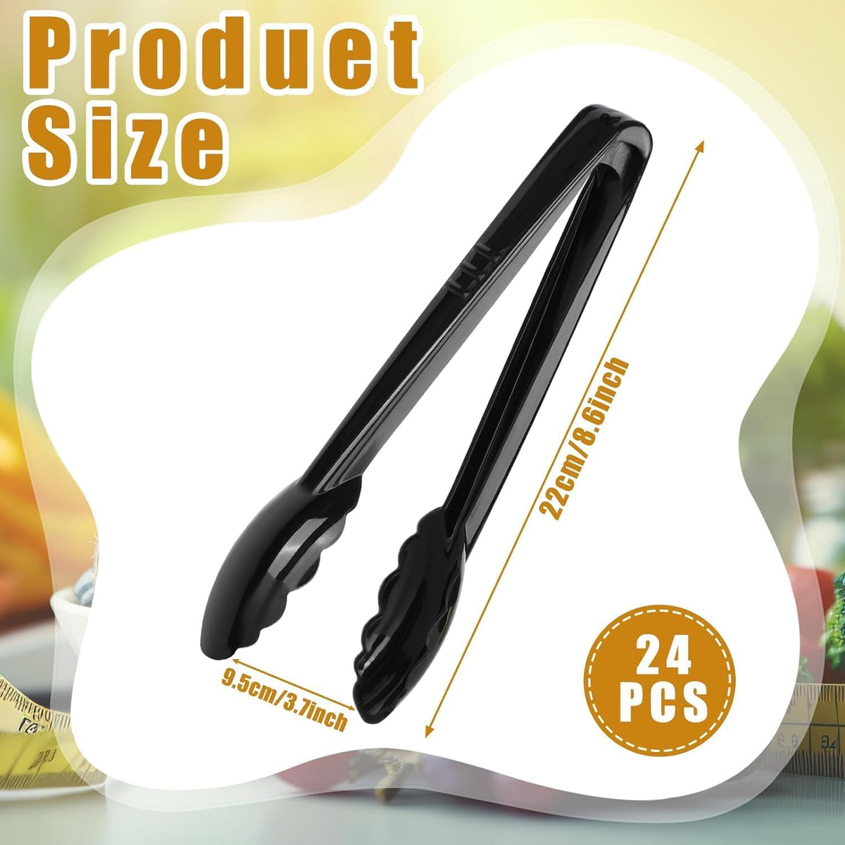 Mwellewm 24 Pc Plastic Tongs for Serving 9 Inch Bulk Reusable or Disposable Tongs Heavy Duty Hard Serving Utensils Set Large Salad Tong for Kitchen Party Food Buffet Appetizer BBQ Event Catering Black