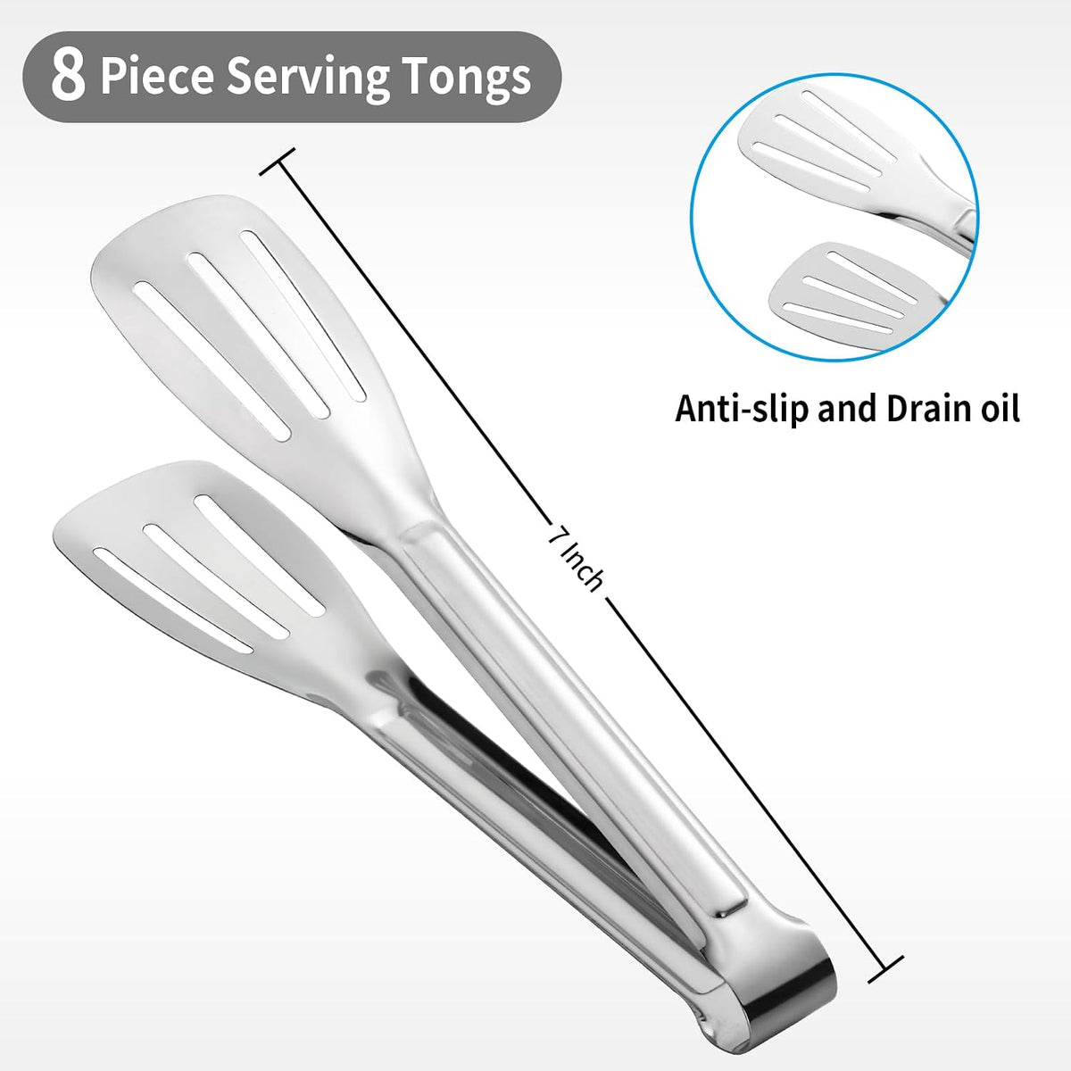 Kitchen Tongs 7 Inch, 8 Pack Stainless Steel Serving Tongs for Cooking Appetizers, Salad, Small Kitchen Tongs for Food, Dishwasher Safe