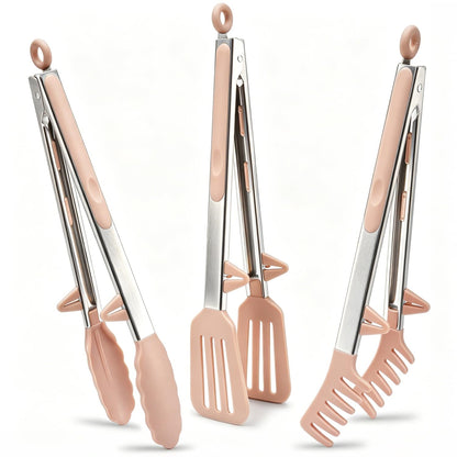 9" Kitchen Tongs for cooking with Silicone Tips, 3Pcs Serving Tongs, Green