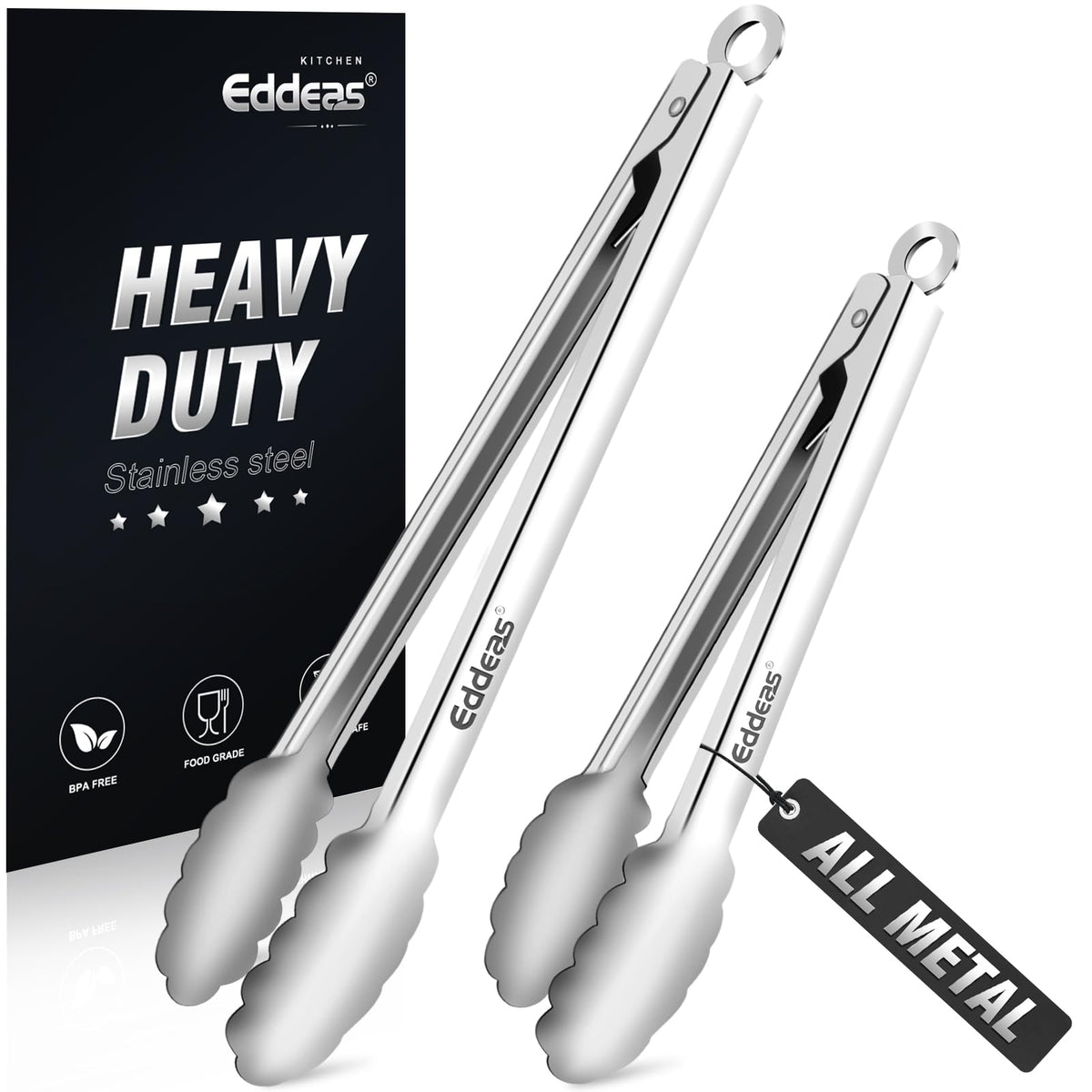2 PCS 12 Inch Tongs for Cooking Heavy Duty All Metal Kitchen Tongs