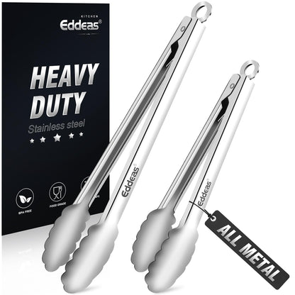 2 PCS 12 Inch Tongs for Cooking Heavy Duty All Metal Kitchen Tongs