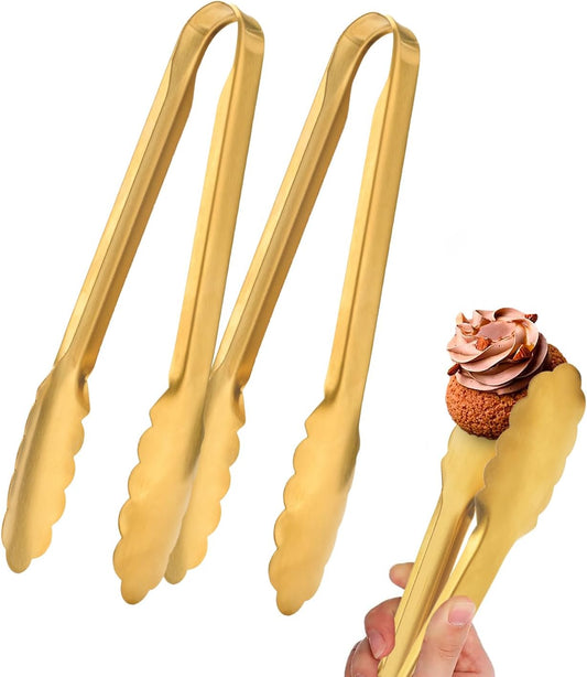 Homesphere Stainless Steel Gold Serving Tongs for Food, 9.5 Inch, Pack of 2