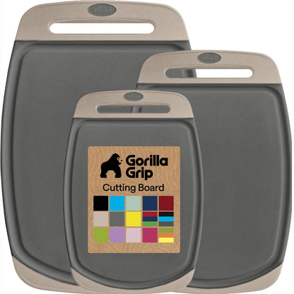 GORILLA GRIP BPA-Free Reversible Kitchen Cutting Board, Set of 3, Black