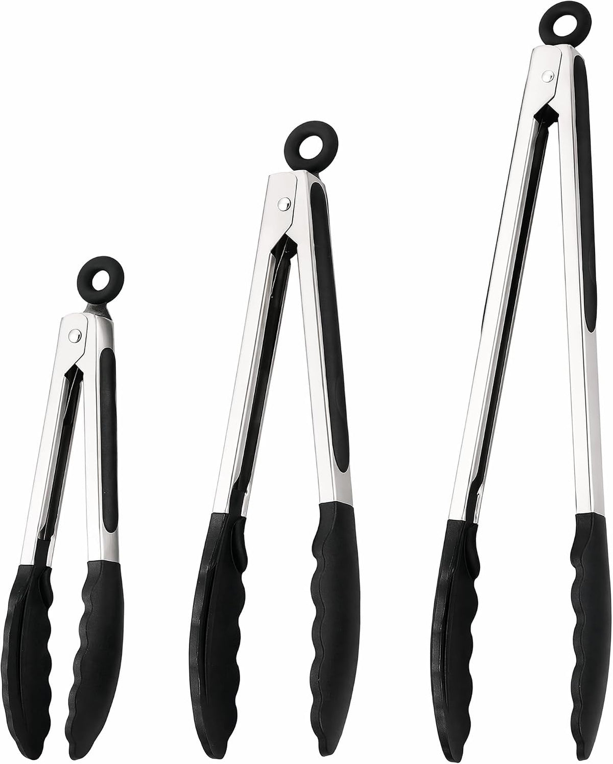 Kitchen Tongs with Silicone Tips, Stainless Steel Cooking Tongs Set of 3