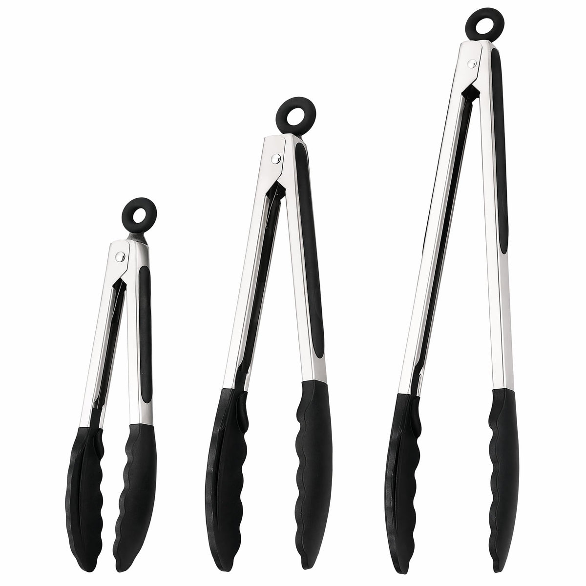 Kitchen Tongs with Silicone Tips, Stainless Steel Cooking Tongs Set of 3
