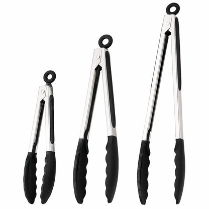 Kitchen Tongs with Silicone Tips, Stainless Steel Cooking Tongs Set of 3