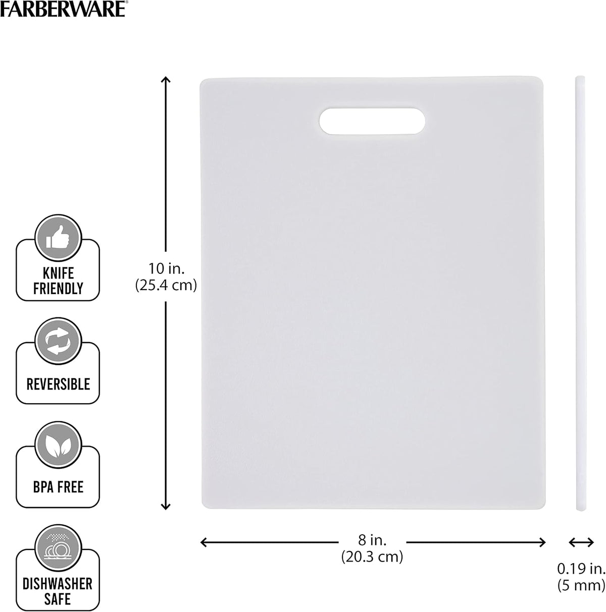 FARBERWARE Reversible Plastic Cutting Board, 8x10 Inch, White, Dishwasher Safe, Non-Porous and Durable for Chopping, Slicing, Prep, Easy to Store