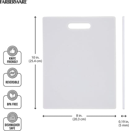 FARBERWARE Reversible Plastic Cutting Board, 8x10 Inch, White, Dishwasher Safe, Non-Porous and Durable for Chopping, Slicing, Prep, Easy to Store