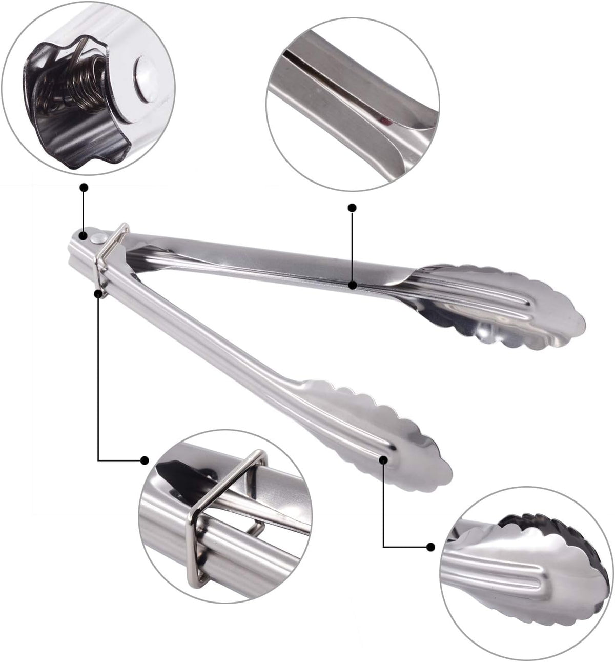 HINMAY Mini Stainless Steel Food Tongs with Silding Rings 7-Inch, Set of 6
