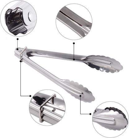 HINMAY Mini Stainless Steel Food Tongs with Silding Rings 7-Inch, Set of 6