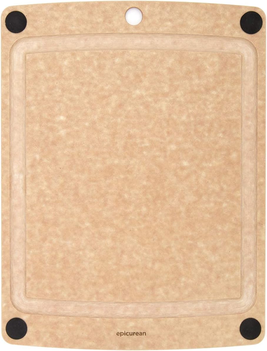 Epicurean All-In-One Cutting Board with Non-Slip Feet and Juice Groove, 14.5" × 11.25", Natural/Black
