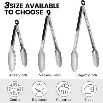 Chengu 12 Pack Stainless Steel Kitchen Tongs, 7/9/12 Inches