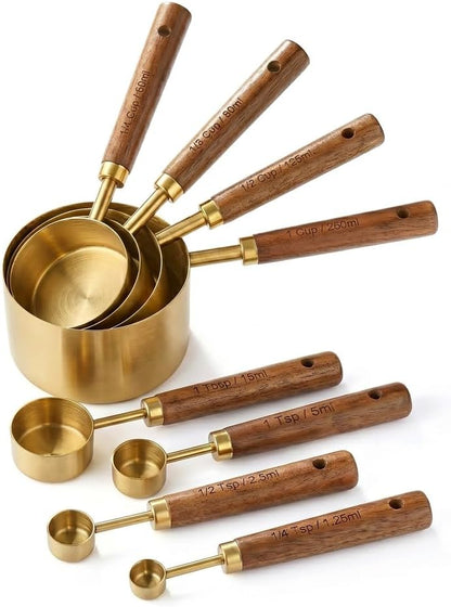 Measuring Cups and Spoons Set, 8 Pack, Gold Finish