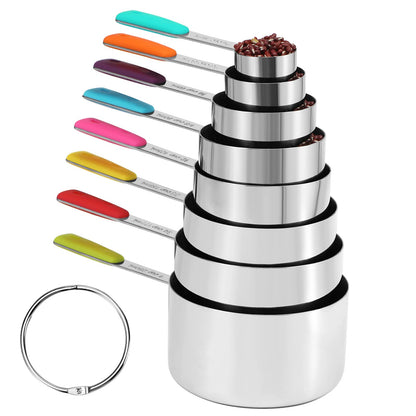 Bopei 10-Pcs Stainless Steel Measuring Cups & Spoons Set, Colorful Handles