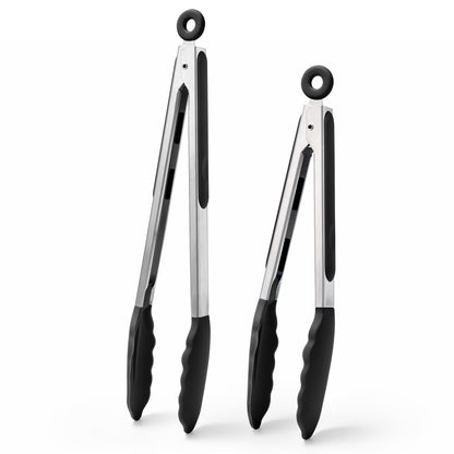 Doosu Kitchen Tongs with Silicone Tips for Cooking Serving (3Pcs, Navy)