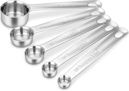 KEAWELL Premium 18/10 Measuring Spoons Set (Silver, 5PC Measuring Spoons)