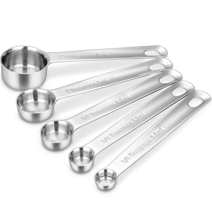 KEAWELL Premium 18/10 Measuring Spoons Set (Silver, 5PC Measuring Spoons)