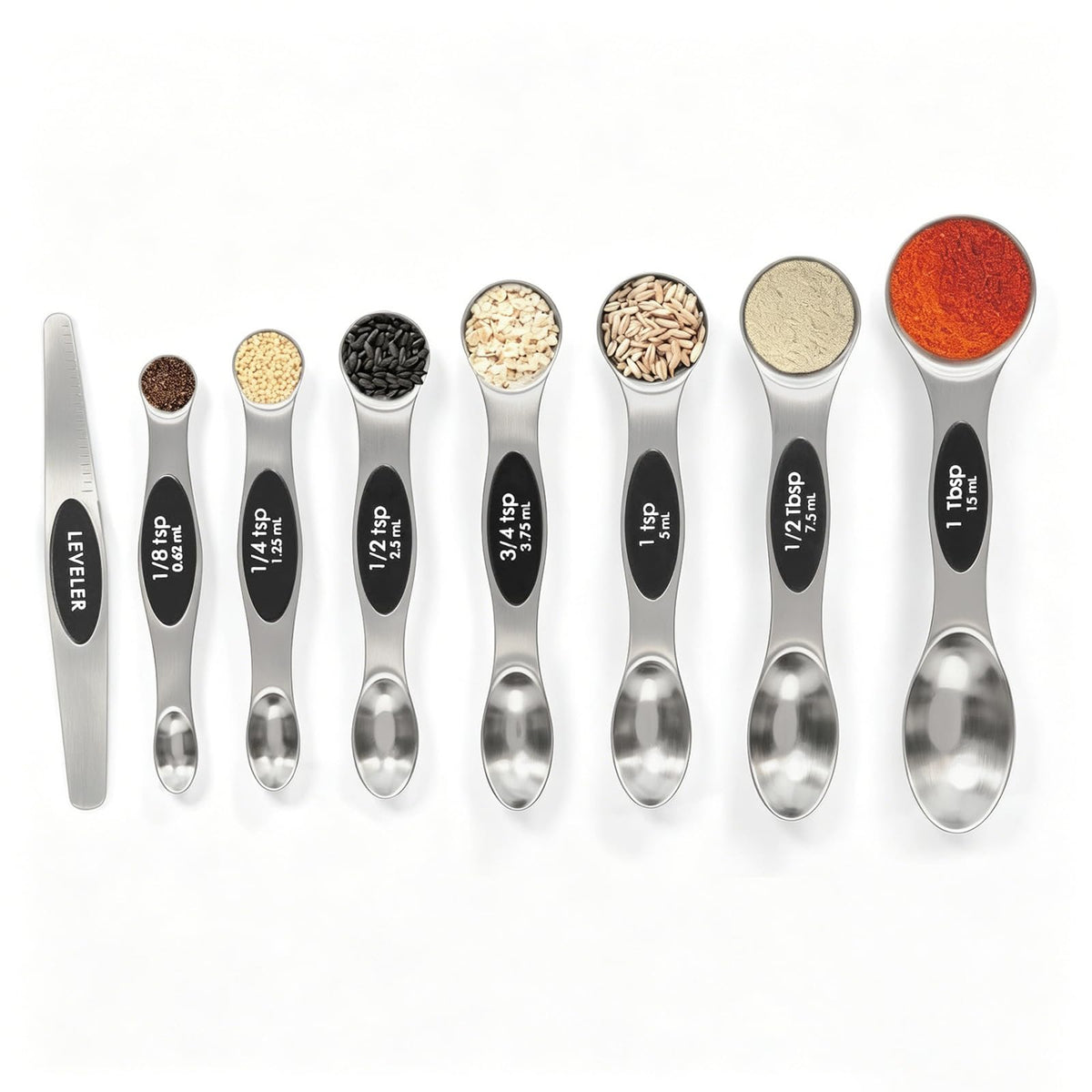 Magnetic Measuring Spoons Set Stainless Steel with Leveler, Stackable Metal Tablespoon Measure Spoon for Baking, Measuring Cups and Spoon Set Kitchen Gadgets Apartment Essentials Fits in Spice Jars