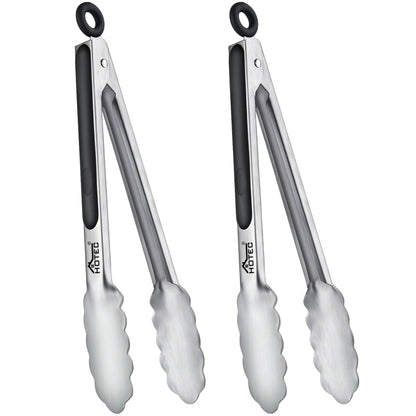 Hotec Tongs for Cooking Stainless Steel Kitchen Tongs Set of 2-9" and 12"