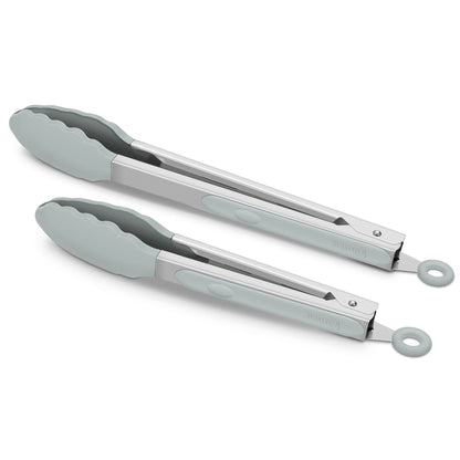 2 Pack Silicone Kitchen Tongs, 9 & 12 Inch, Stainless Steel, Black