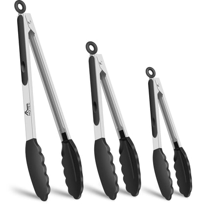 HOTEC Premium Stainless Steel Locking Kitchen Tongs with Silicon Tips, Set of 3-7", 9" and 12" (Gradient Blue)
