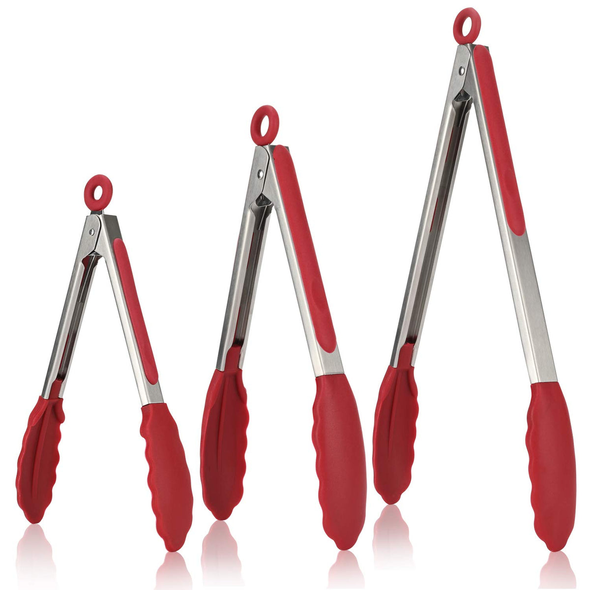 U-Taste Kitchen Tongs for Cooking, 600ºF Heat-Resistant Silicone, 3Pc/Black