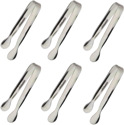 6PCS Ice Tongs Mini Sugar Tongs 4.25Inch Stainless Steel Kitchen Utensils Set,Small Serving Tong and Tiny Kitchen Tong for Appetizers,Tea Party, Coffee Bar, Desserts by Sunenlyst (Silver)