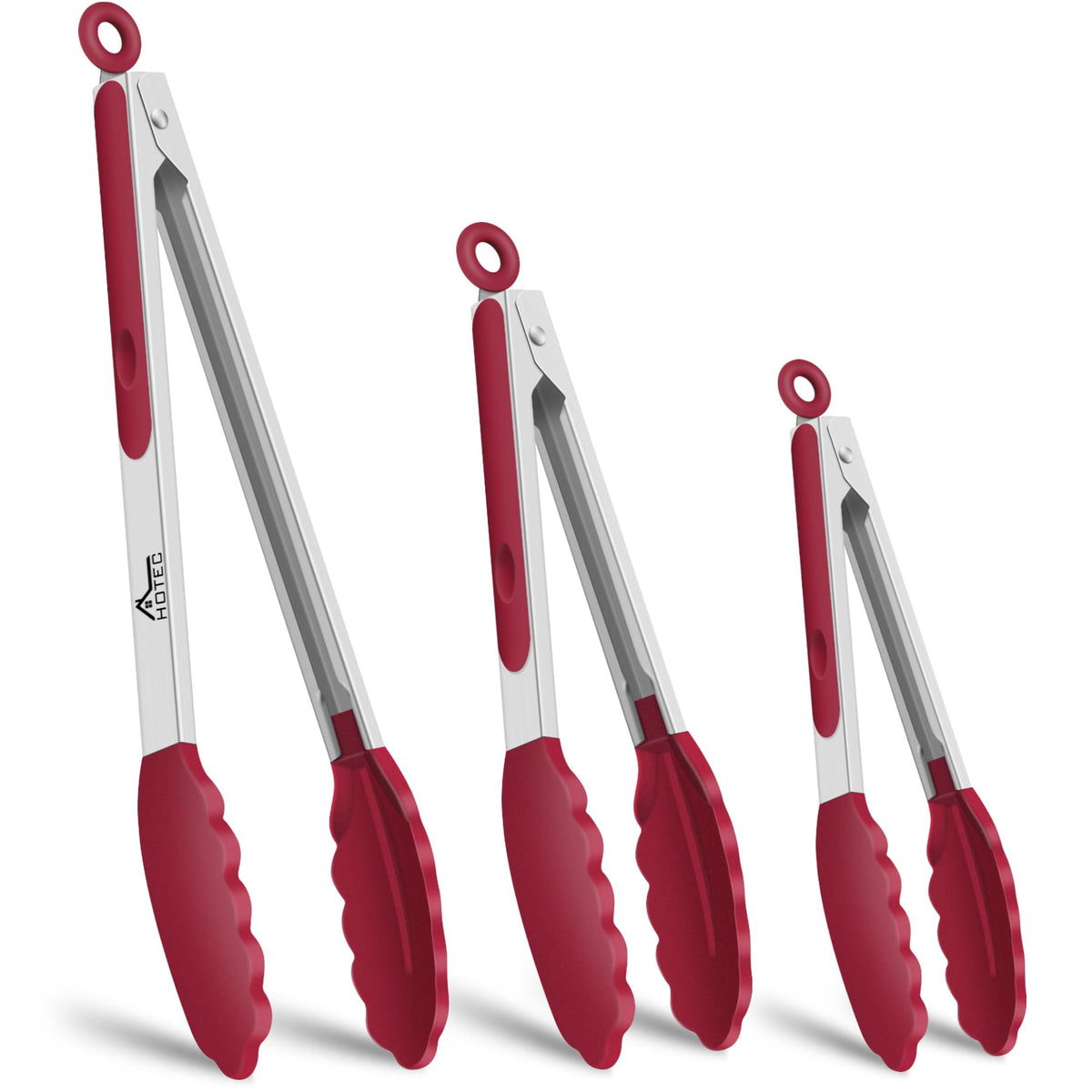 HOTEC Stainless Steel Kitchen Tongs with Silicone Tips, Set of 2-9" and 12"