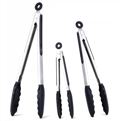 6PCS 7-Inch Silicone Tongs Set, Stainless Steel Tongs with Silicone Tips