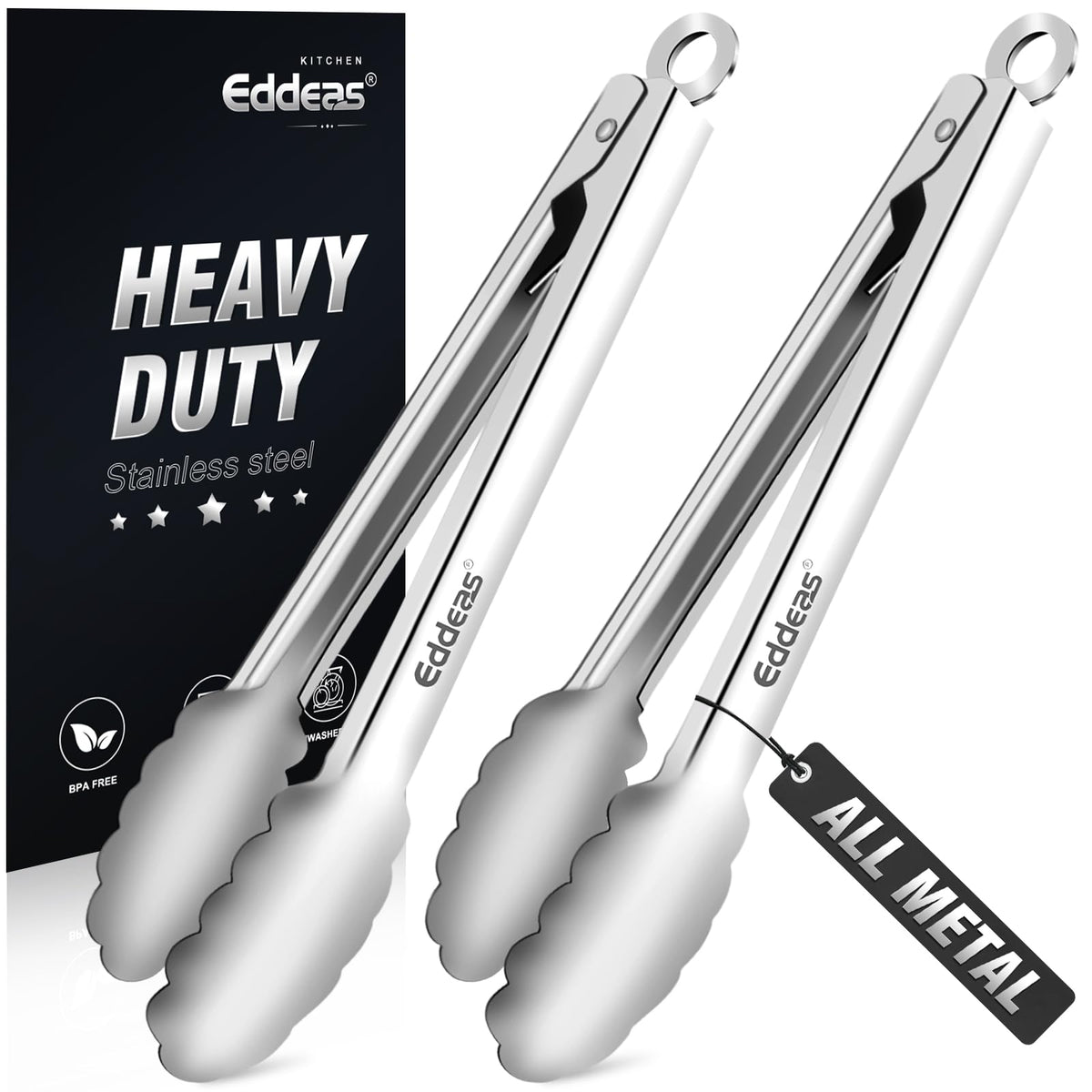 2 PCS 12 Inch Tongs for Cooking Heavy Duty All Metal Kitchen Tongs