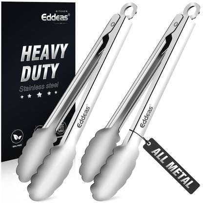 2 PCS 12 Inch Tongs for Cooking Heavy Duty All Metal Kitchen Tongs