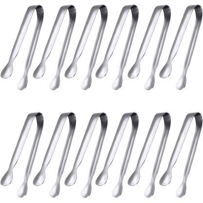 JCREN 12 Pcs Serving Tongs, Small Serving Utensils for Parties Catering Gold Tongs, Small Stainless Steel Mini Appetizer Tongs for Tea Party Coffee Bar, 4 Inches - Gold