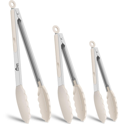 HOTEC Stainless Steel Kitchen Tongs with Silicone Tips, Set of 3-7",9" &12"