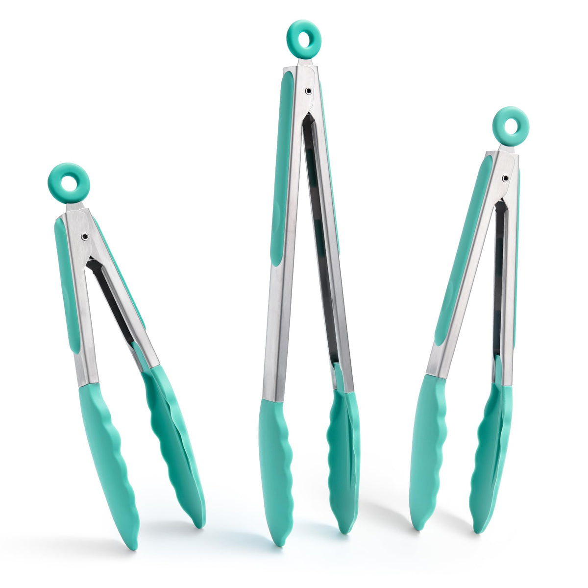 Doosu Kitchen Tongs with Silicone Tips for Cooking Serving (3Pcs, Navy)