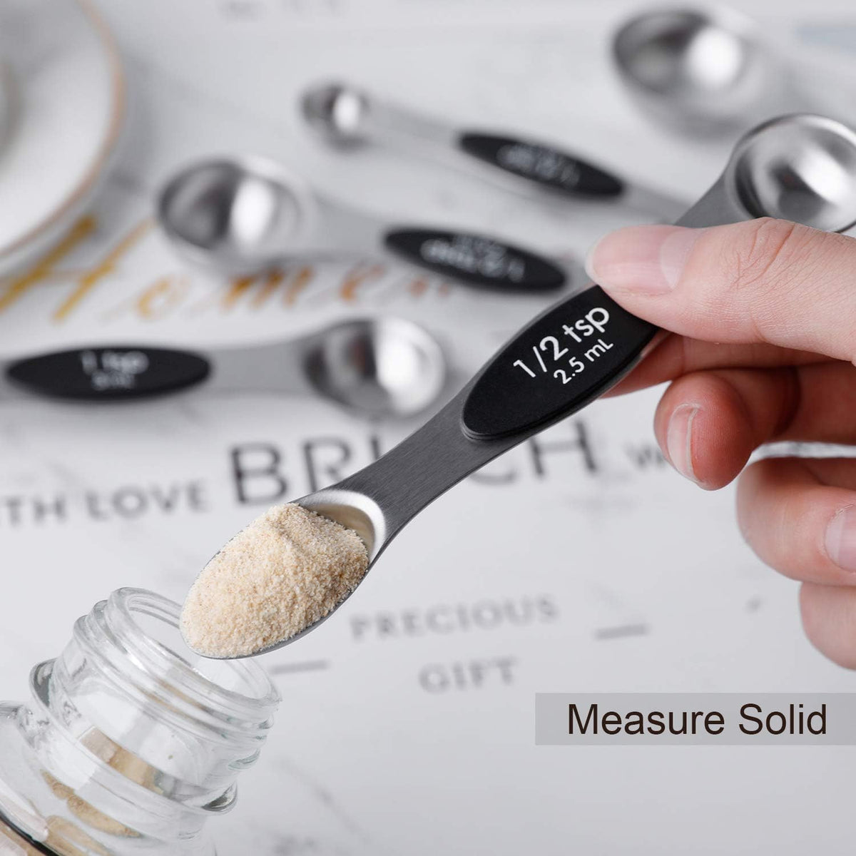 Magnetic Measuring Spoons Set of 7 Stainless Steel Dual Sided Tablespoon