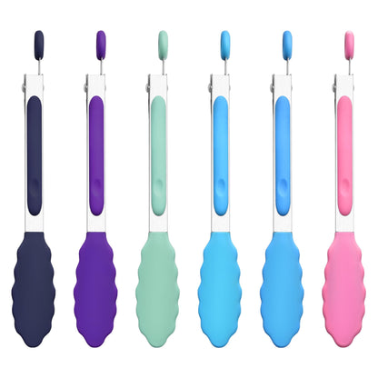 6PCS 7-Inch Silicone Tongs Set, Stainless Steel Tongs with Silicone Tips