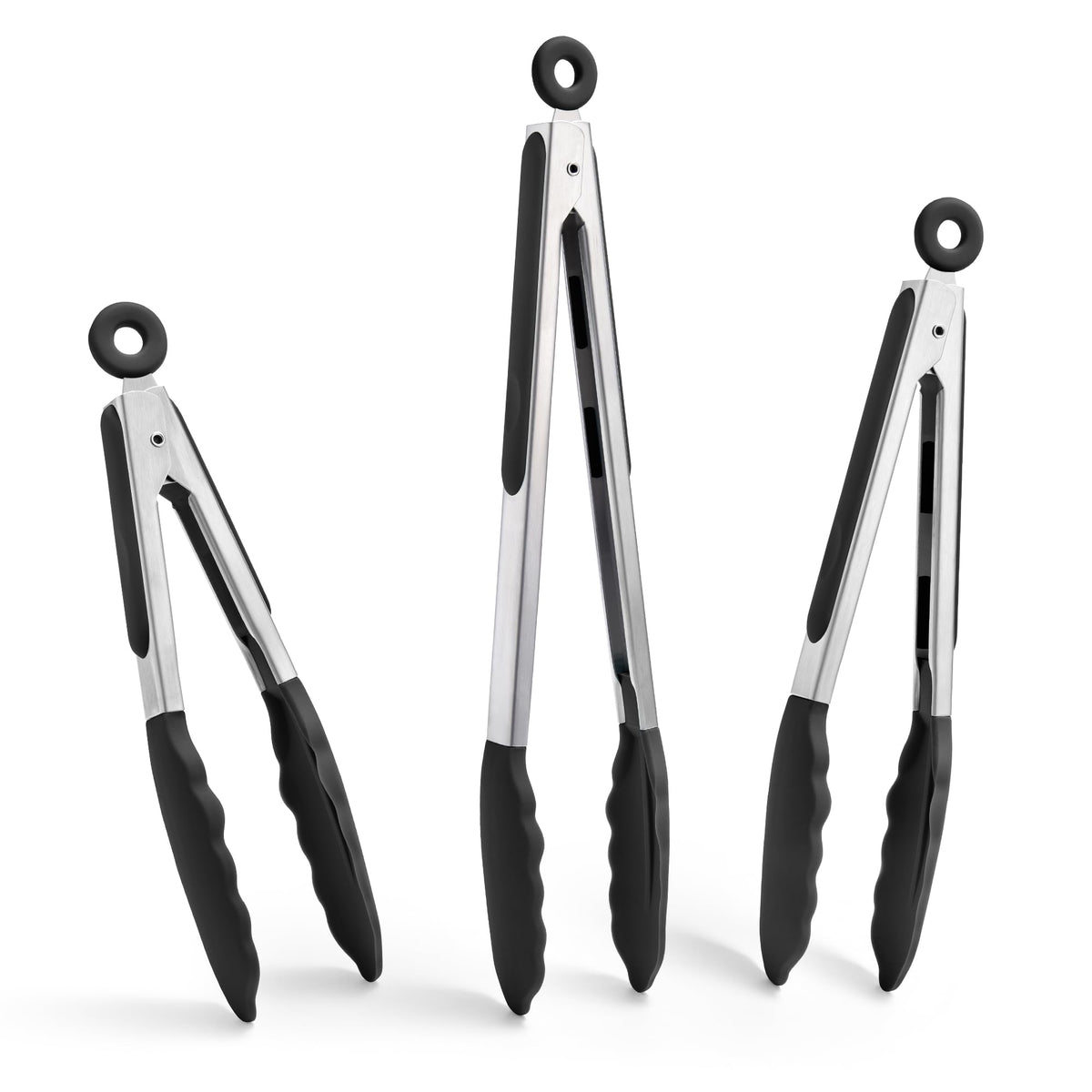 Doosu Kitchen Tongs with Silicone Tips for Cooking Serving (3Pcs, Navy)