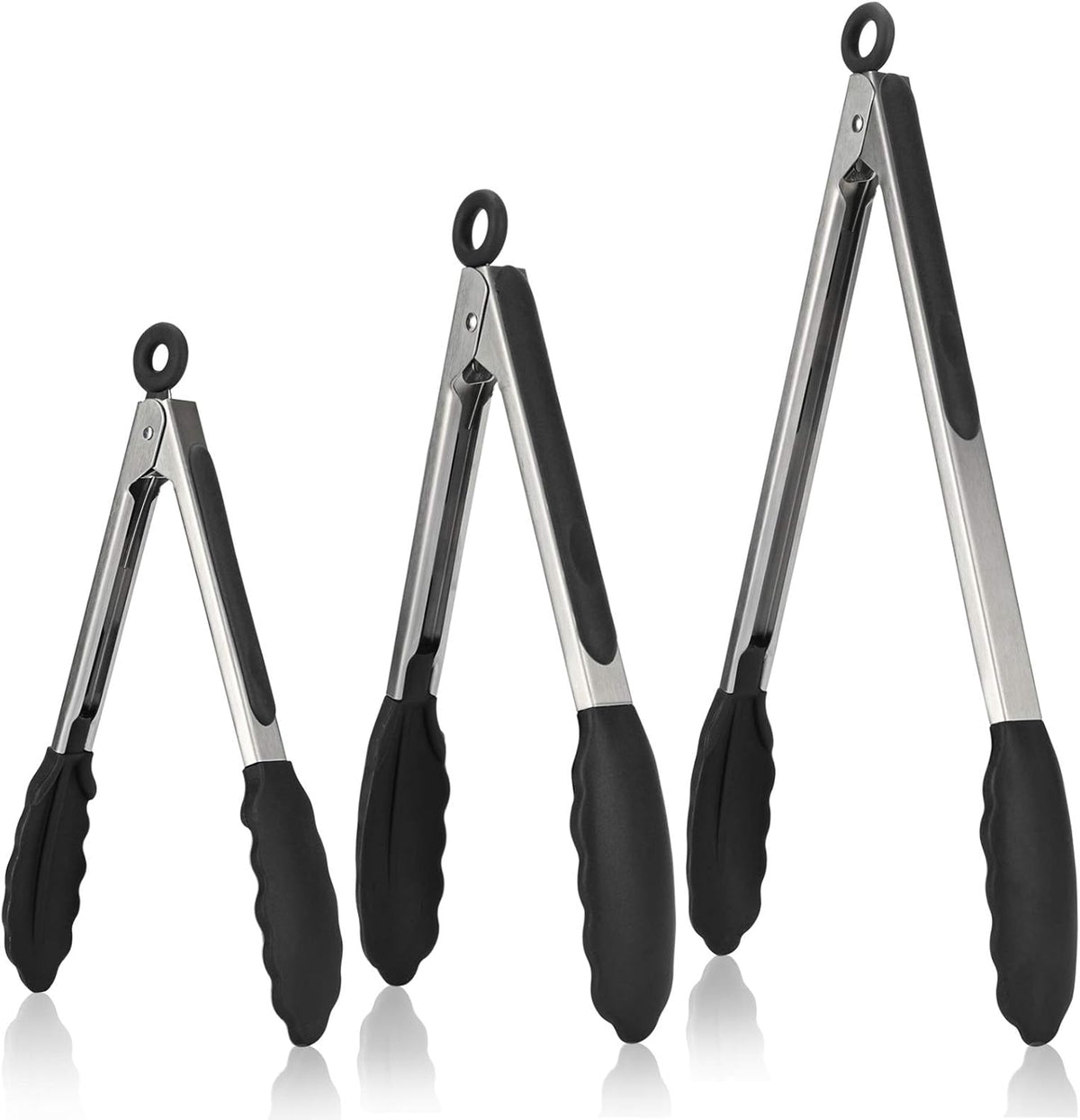 U-Taste Kitchen Tongs for Cooking, 600ºF Heat-Resistant Silicone, 3Pc/Black
