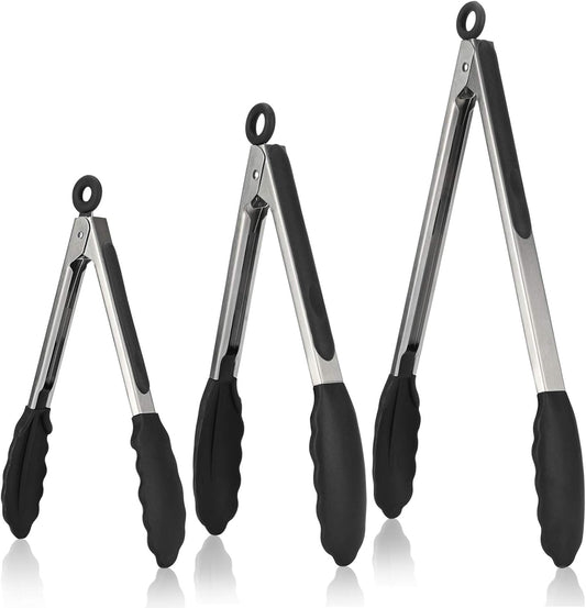 U-Taste Kitchen Tongs for Cooking, 600ºF Heat-Resistant Silicone, 3Pc/Black