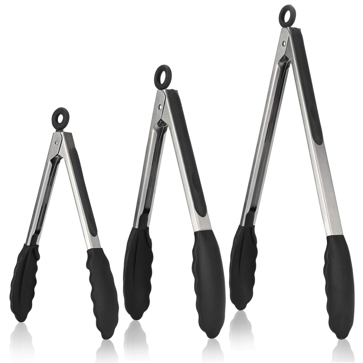 U-Taste Kitchen Tongs for Cooking, 600ºF Heat-Resistant Silicone, 3Pc/Black