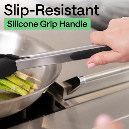 GORILLA GRIP Stainless Steel Kitchen Tongs for Cooking, 2 PK, Black