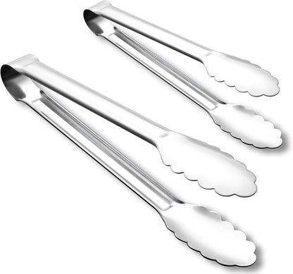 OYV Seamless Tongs for Cooking, One-Piece Design, Durable Heat Resistant Stainless Steel Tongs for Kitchen, Grill, BBQ, Salad, Dishwasher Safe, Metal Tongs Set (12" & 9")