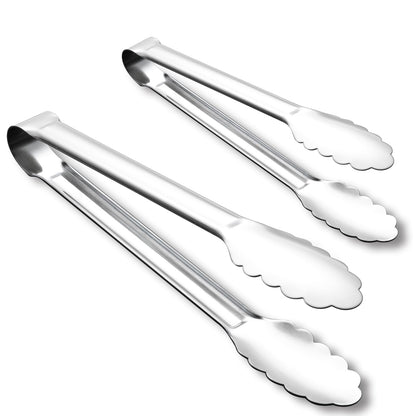 OYV Seamless Tongs for Cooking, One-Piece Design, Durable Heat Resistant Stainless Steel Tongs for Kitchen, Grill, BBQ, Salad, Dishwasher Safe, Metal Tongs Set (12" & 9")