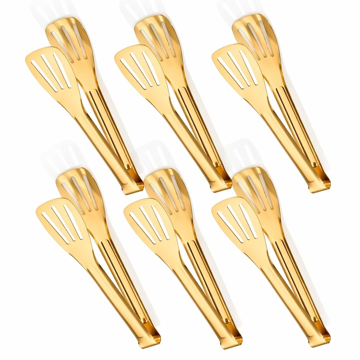 Gold Serving Tongs Kitchen Tongs,Buffet Tongs,JXHAPY Stainless Steel Gold Plated Food Tong Salad Tongs Serving Tong,small tongs 6 Pack (7 Inch)