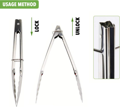 HINMAY Mini Stainless Steel Food Tongs with Silding Rings 7-Inch, Set of 6